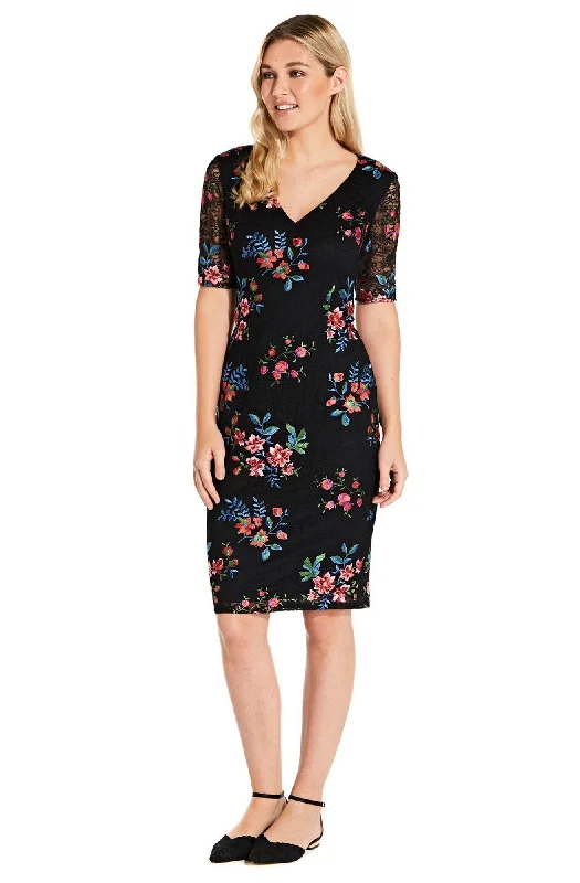 Adrianna Papell - Sheer Sleeve Floral Lace Fitted Dress AP1D102954SC