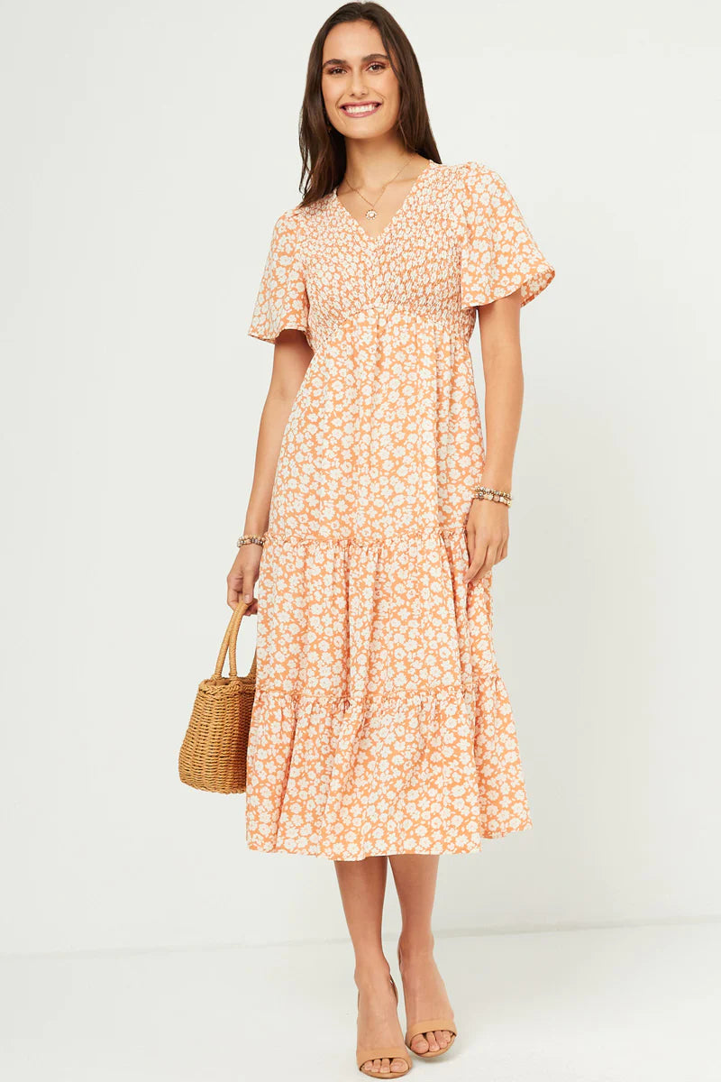 April Dress in Apricot- Plus (1X-2X)