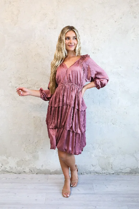 Beck Dress in Metallic Mauve- Misses & Plus (S-4X)