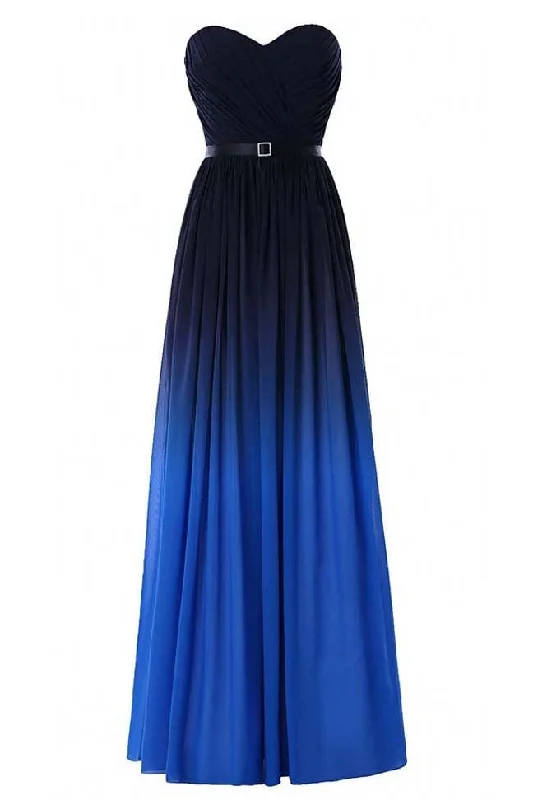 Blue Ombre Strapless Gradient Chiffon Prom Dresses with Belt N738