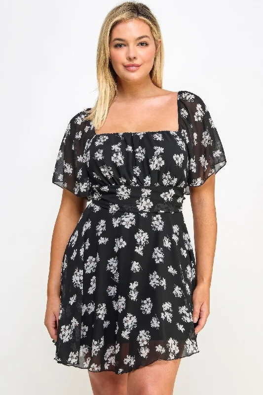 Blue Zone Planet |  Plus Size Floral Chiffon Dress