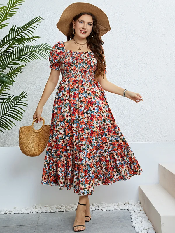 Blue Zone Planet | Plus size summer floral one-shoulder waist slimming dress