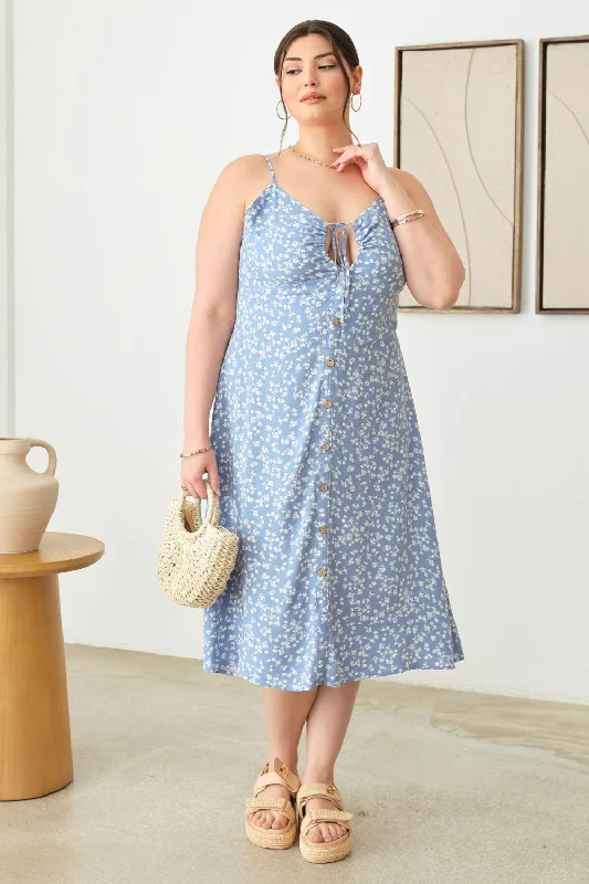 Blue Zone Planet |  Zenobia Plus Size Cutout Floral Spaghetti Strap Dress