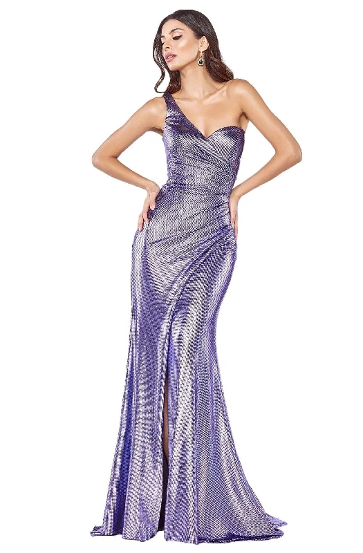 Cinderella Divine - KC894 One Shoulder Plaid Shiny Gown