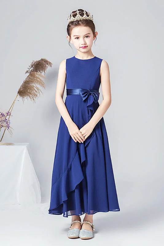 Dark Blue Sleeveless Chiffon Ruffles Flower Girl Dresses