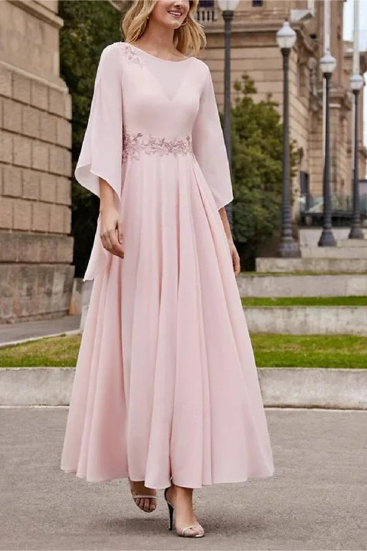 Elegant Blushing Pink 3/4 Sleeves Mother of The Bride Dresses  MD049