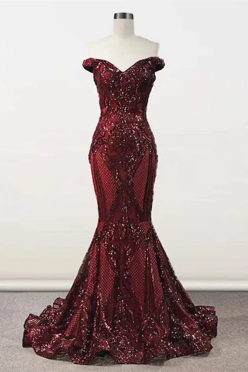 Elegant Burgundy Off-the-shoulder Mermaid Prom Dresses High-end unclassified dresses Elegant Burgundy Off-the-shoulder Mermaid Prom Dresses High-end unclassified dresses
