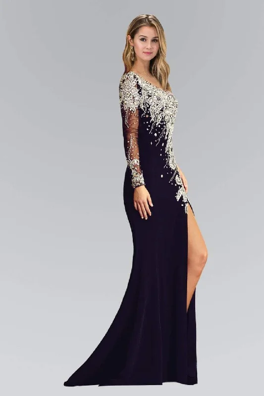 Elizabeth K GL2038 - Beaded Asymmetric Evening Gown