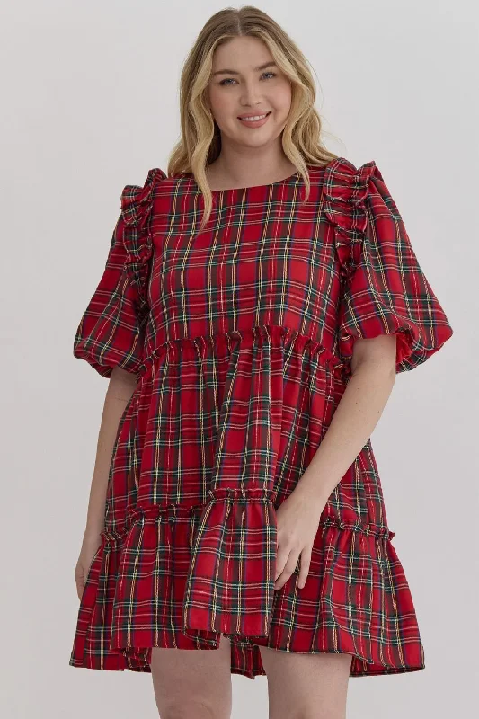 Entro Plus Tartan Plaid Ruffle Dress