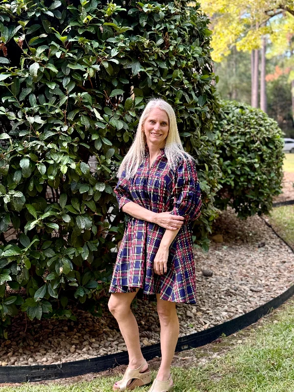 Entro Tartan Plaid Dress - Navy