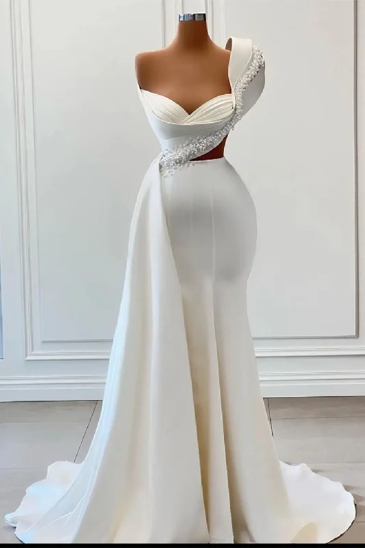 Glorious One Shoulder Sleeveless Sweetheart A-line Bridal Dress With Beads Metallic unclassified dresses Glorious One Shoulder Sleeveless Sweetheart A-line Bridal Dress With Beads Metallic unclassified dresses