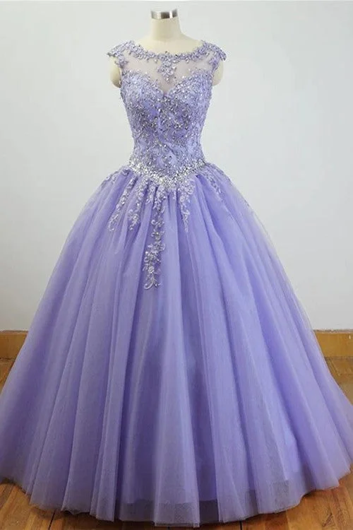 Gorgeous Purple Formal Prom Gowns Quinceanera Dresses With Appliques