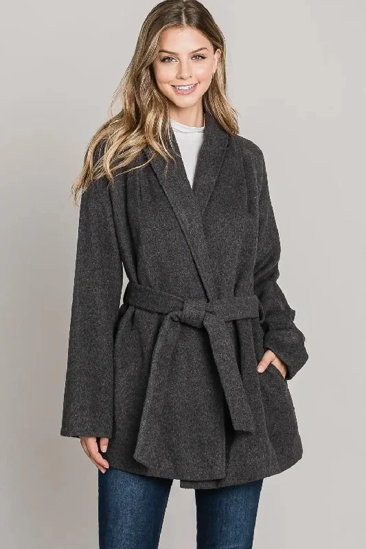 Collared Pocket Wrap Coat