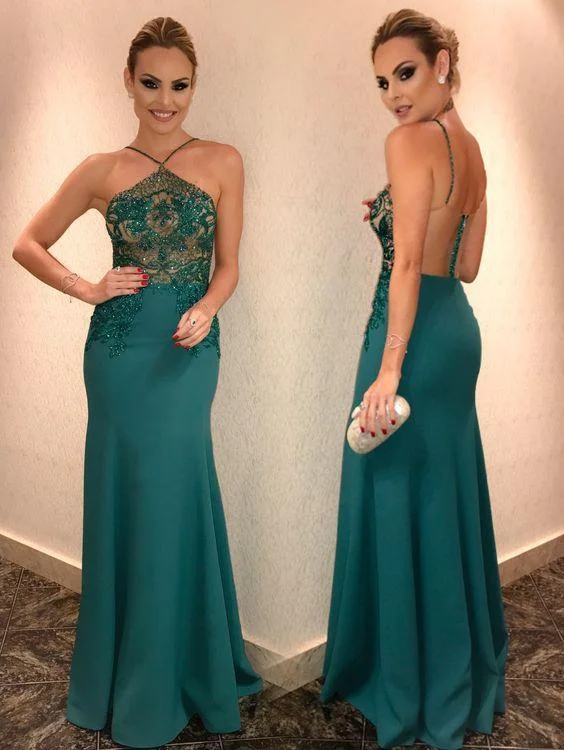 Halter Beaded Evening Dress,Fashion Prom Dress,Sexy Mermaid Prom Dresses,BS036