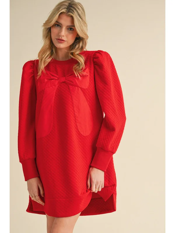 Jodifl Textured Shift Dress with Bow Front