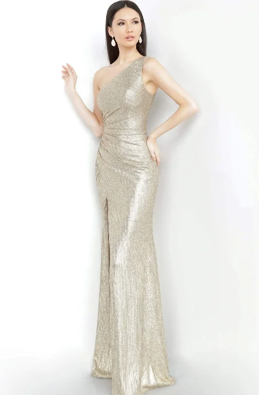 Jovani - JVN4734 One Shoulder Ruched Metallic Gown