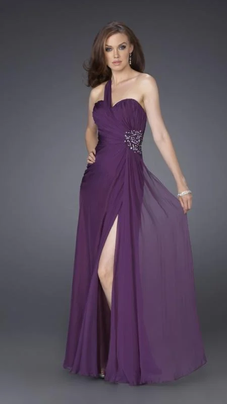 La Femme - Sleeveless Open Back Shoulder Strap Gown 15247