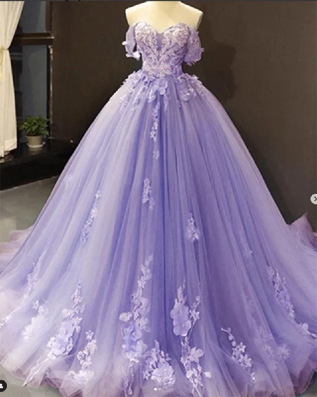 Lavender Ball Gown Prom Dress Off the Shoulder Sweet  16 Quinceanera Gown PL11228