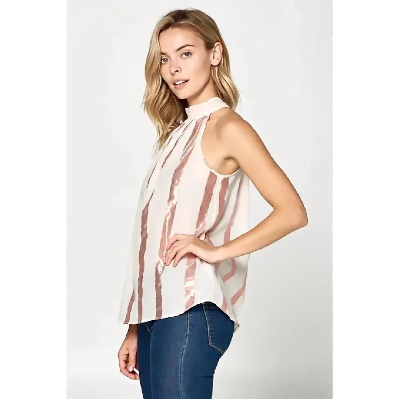 Metallic Striped High Neck Top with Back Tie