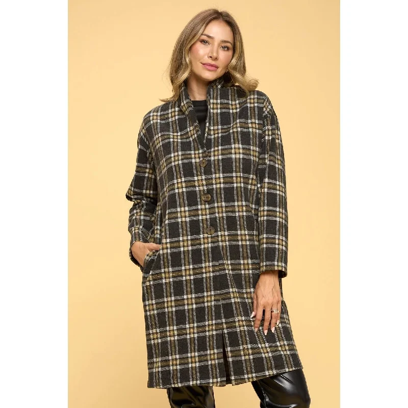 Plaid Coat with Buttons and Pockets