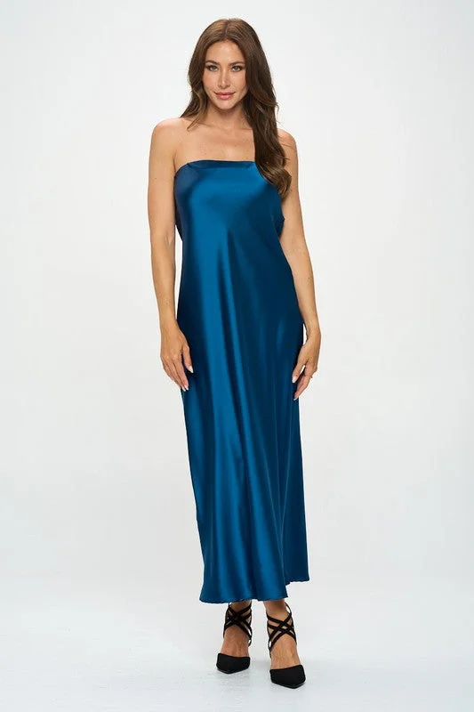 Silky Satin Tube Draped Dress