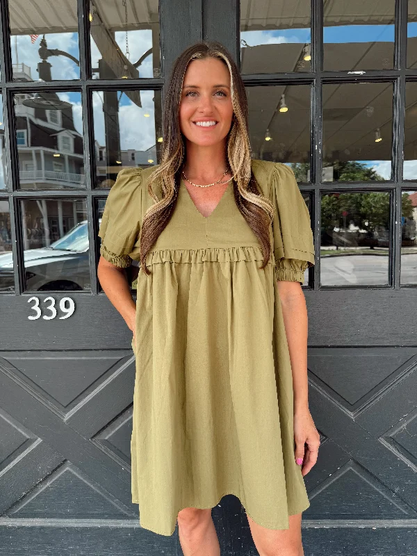 Olive You Green V-Neck Dress