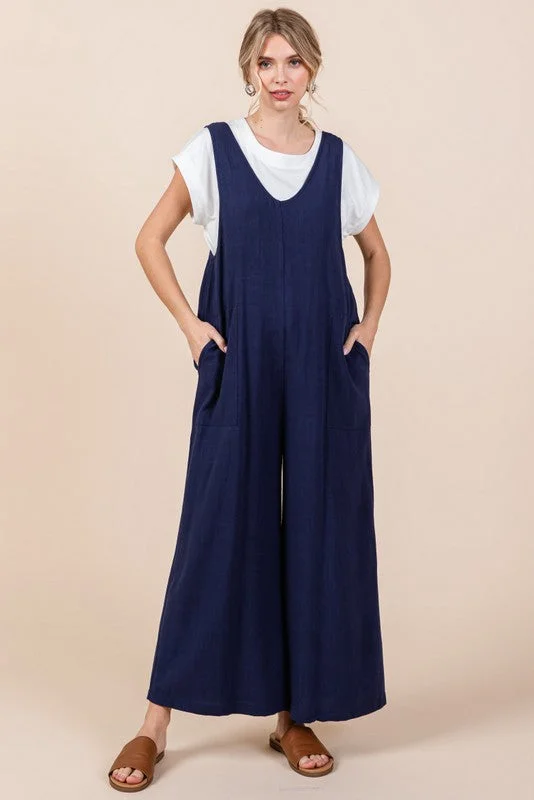 Navy Linen Jumpsuit