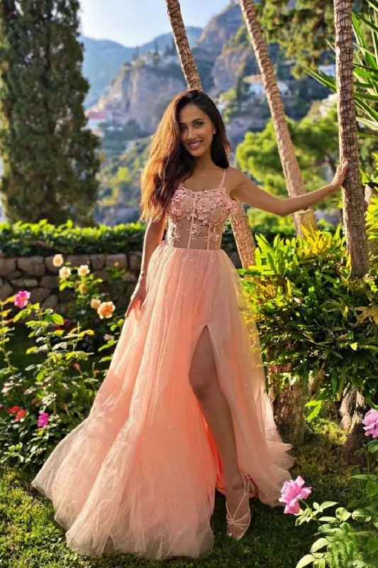 New Arrival A Line Off Shoulder Pink Prom Dress with Appliques