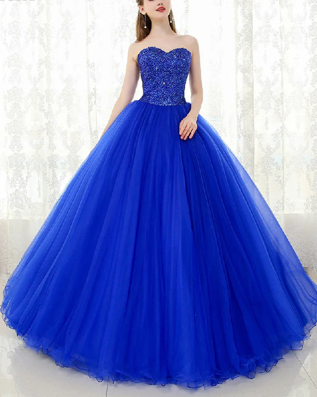 Royal Blue Sweetheart Beading Ball Gown Prom Dress Corset Formal Wear 2019