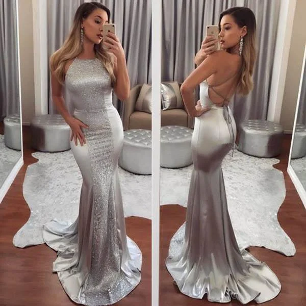 sexy mermaid open back sliver sparkle formal evening dress, BD4452