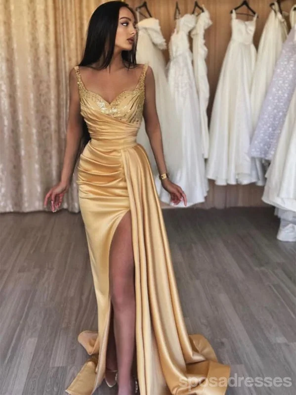 Sexy Yellow Mermaid V-neck High Slit Prom Dresses,Evening Dresses,13102