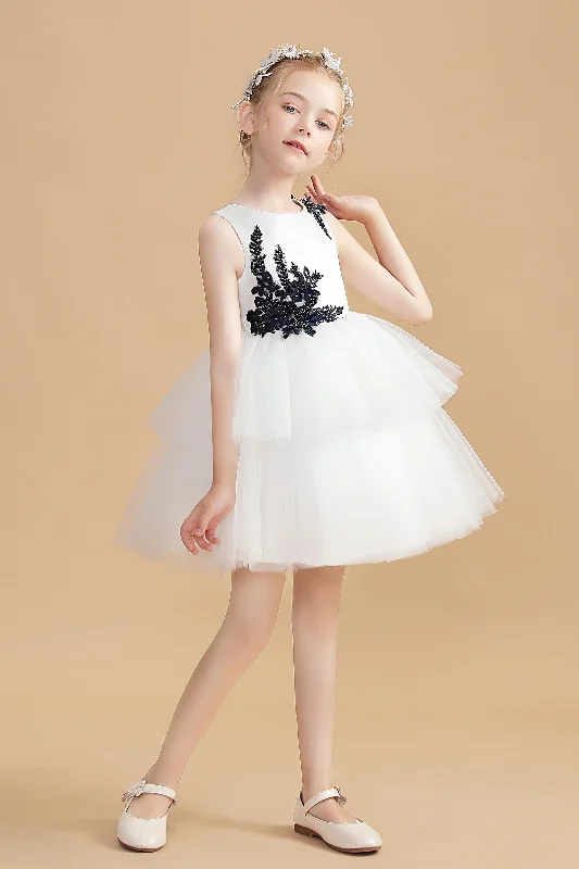 Ivory Flower Girl Dresses With Black Appliques