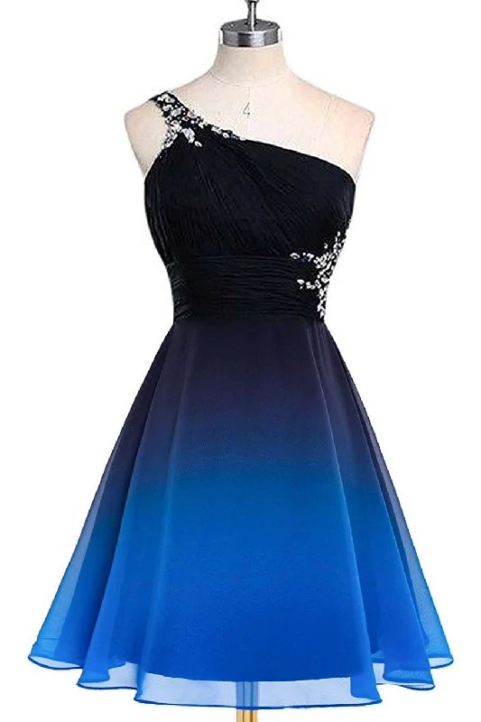 A Line Ombre One Shoulder Sleeveless Homecoming Dresses N1674