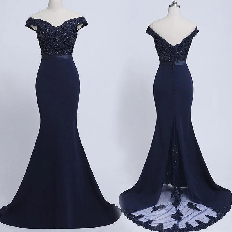 Stunning Mermaid Off Shoulder Navy Bridesmaid Dresses robe demoiselle d'honneur Women Formal Dress