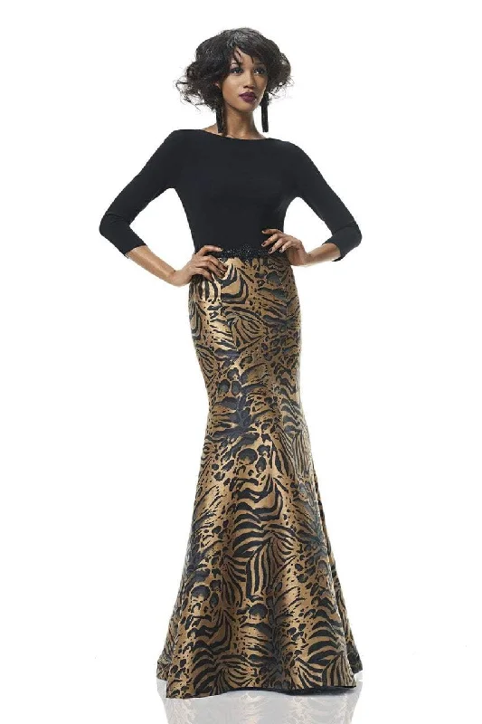 Theia - Long Sleeve Animal Print Trumpet Dress 882946SC