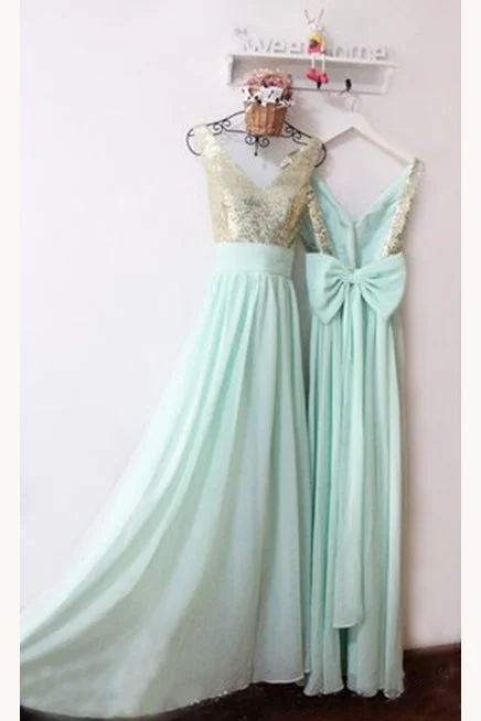 Tiffany Blue V-Neck Backless Bridesmaid Dresses Sparkly Prom Dresses with Bowknot N1127