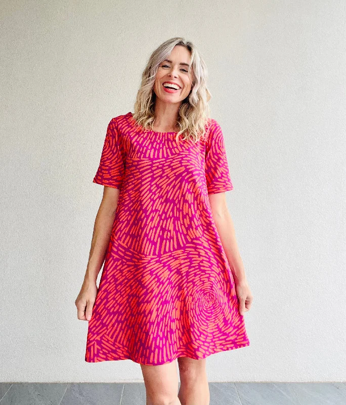 Feeling Swell Coral & Purple Swing Dress