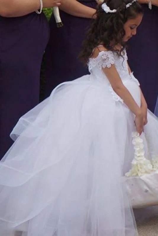 White Off-the-shoulder Ball Gown Flower Girl Dresses