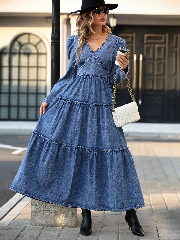 Long Sleeves Layered Denim Dress DE8080