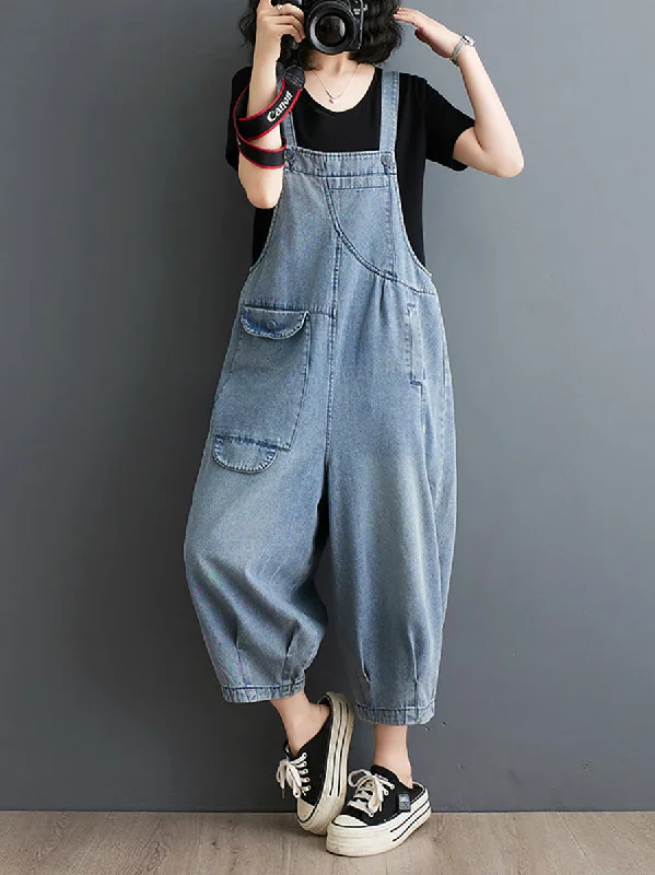 Women Summer Solid Casual Loose Denim Jumpsuits XX1050