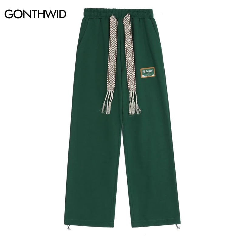 2023 Sweatpants Streetwear Men Hip Hop Vintage Embroidery Casual Baggy Sweat Pants Harajuku Loose Trousers Green Black