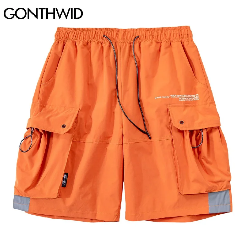 GONTHWID Cargo Shorts 3M Reflective Baggy Pockets Joggers Short Pants Mens Hip Hop Harajuku Casual Streetwear Trousers