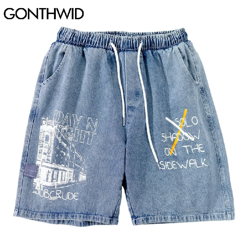 GONTHWID Denim Jean Shorts Harajuku Graffiti Print Short Pants Streetwear Mens Hip Hop Summer Casual Shorts Denim Pants