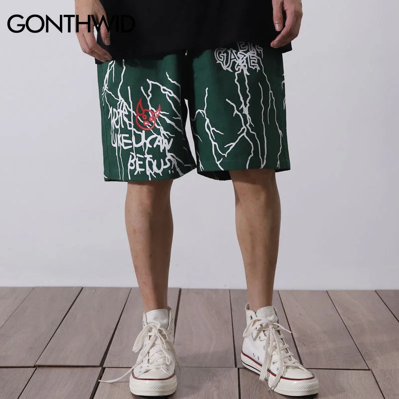 GONTHWID Harajuku Graffiti Print Shorts Harajuku Hip Hop Casual Baggy Pockets Short Trousers Streetwear Men Summer Pants