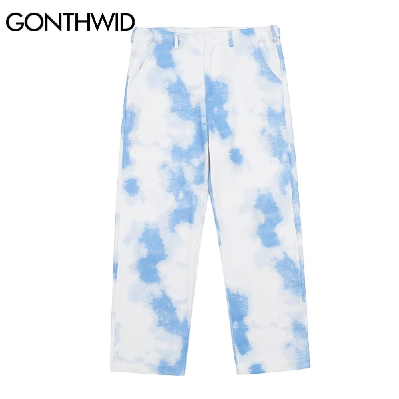 GONTHWID Jeans Pants Harajuku Graffiti Tie Dye Jean Denim Pants Streetwear Mens Casual Hip Hop Loose Trousers