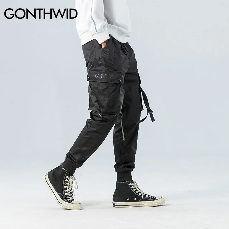 GONTHWID Side Pockets Ribbon Buckles Cargo Harem Pants 2023 Hip Hop Casual Joggers Pants Streetwear Sweatpants Trousers