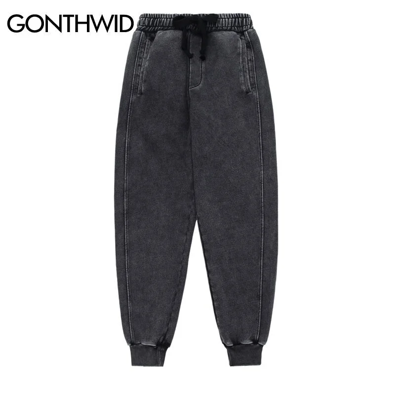 Hip Hop Cotton Harem Distressed Sweatpants Streetwear 2023 Winter Casual Jogger Thick Fleece Pants Mens Harajuku Trousers Black