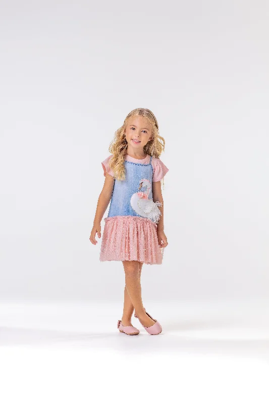 Petite Cherie Denim Swan Dress Set