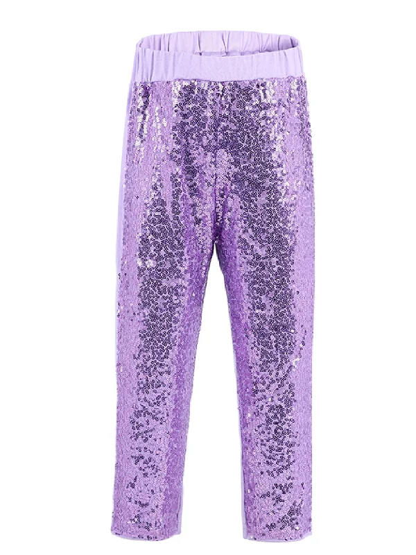 Girls Lavender Sequin Sports Casual Legging Pants 9M-8