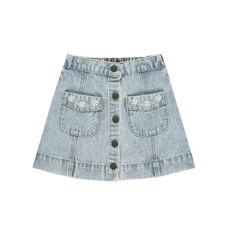 Denver Mini Skirt in Light Wash Denim by Rylee & Cru